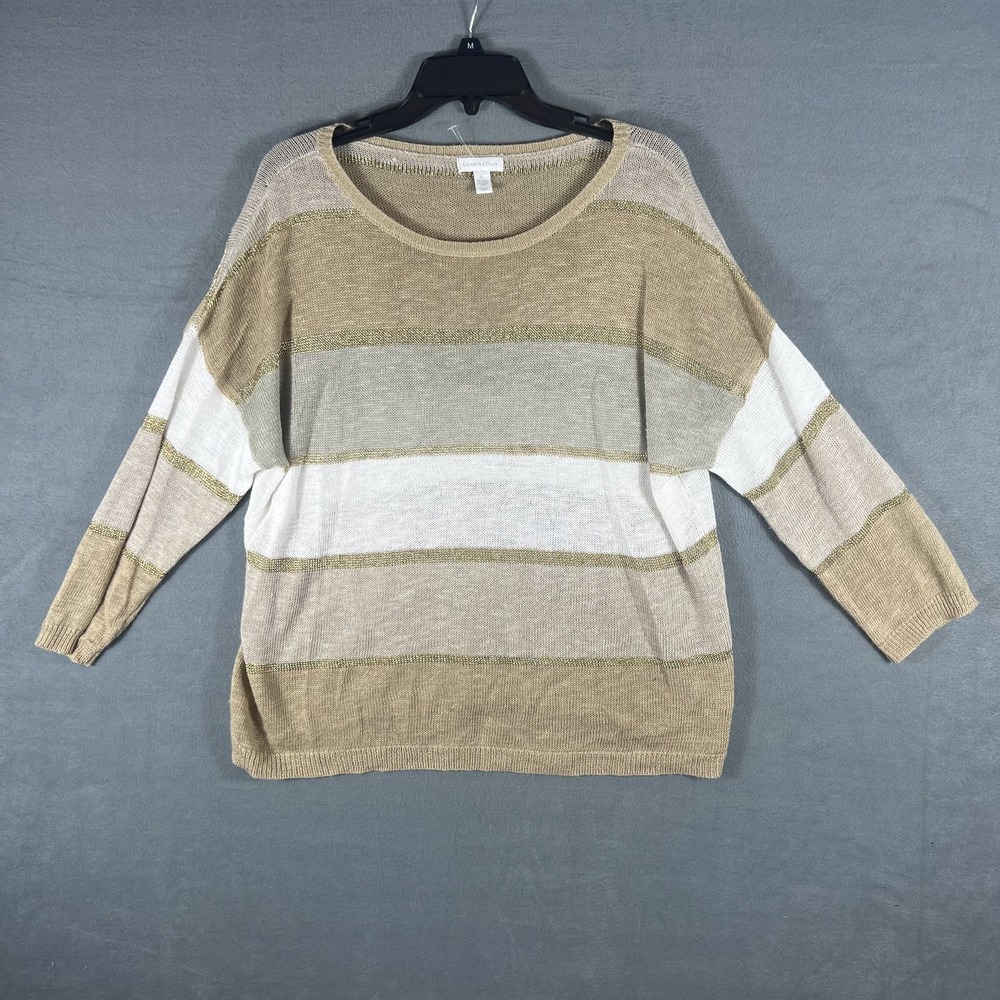 Charter Club Women's XL‎ Striped Lightweight Metallic Knit Pullover Sweater Top